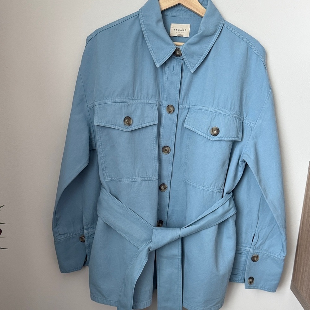 Sezane Marena Belted Utility Jacket Light Blue US 12 - Picture 3 of 15